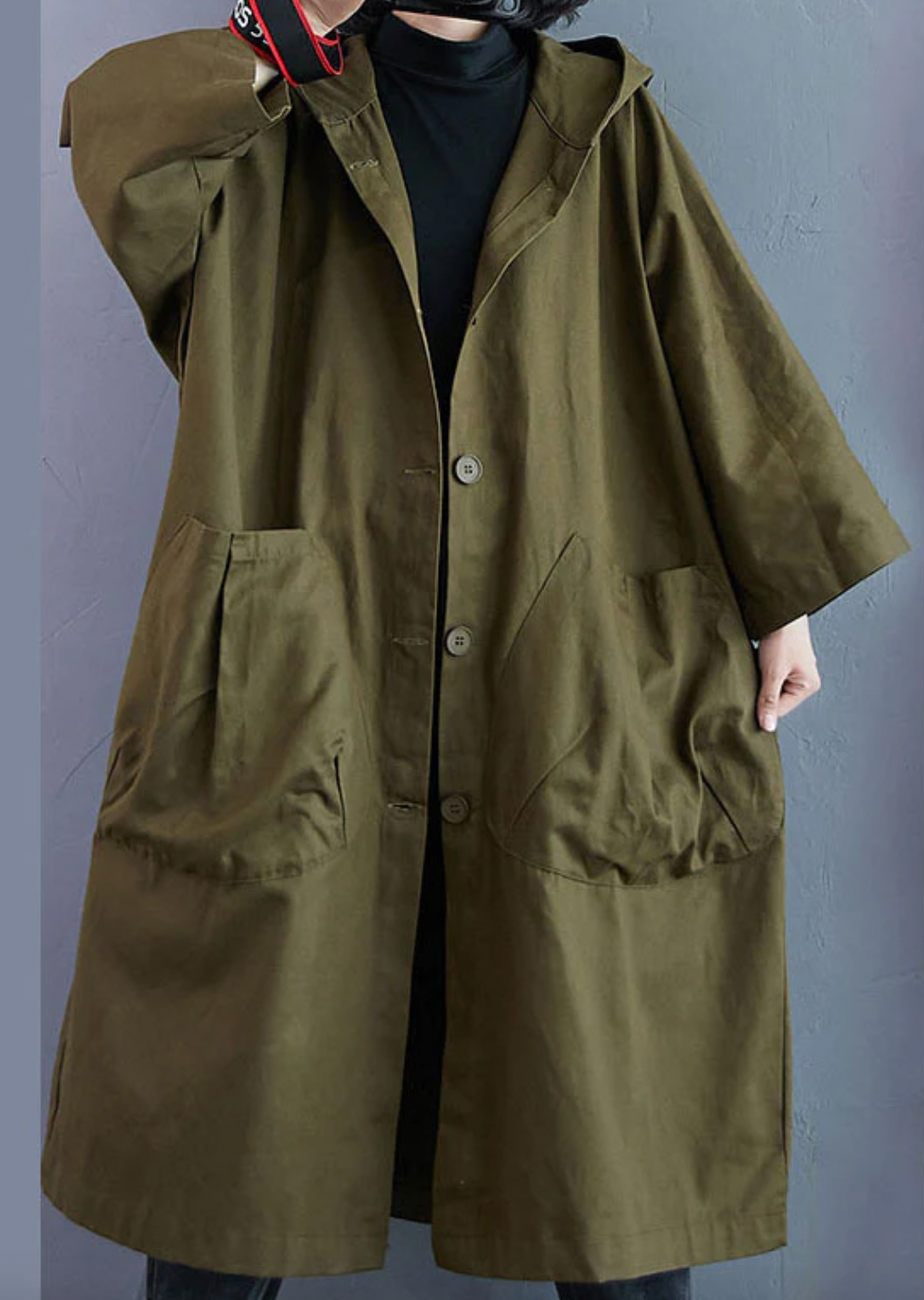 Women's oversize very warm long jacket with front pocket