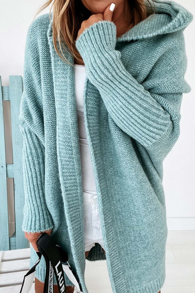Women's casual bat sleeve hooded knitted cardigan sweater