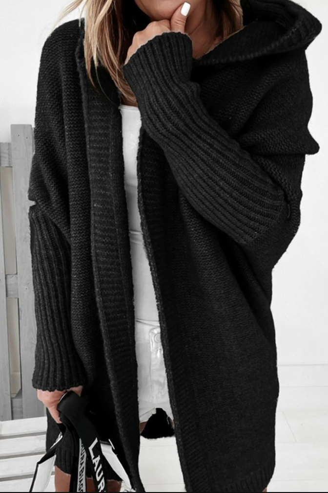 Women's casual bat sleeve hooded knitted cardigan sweater