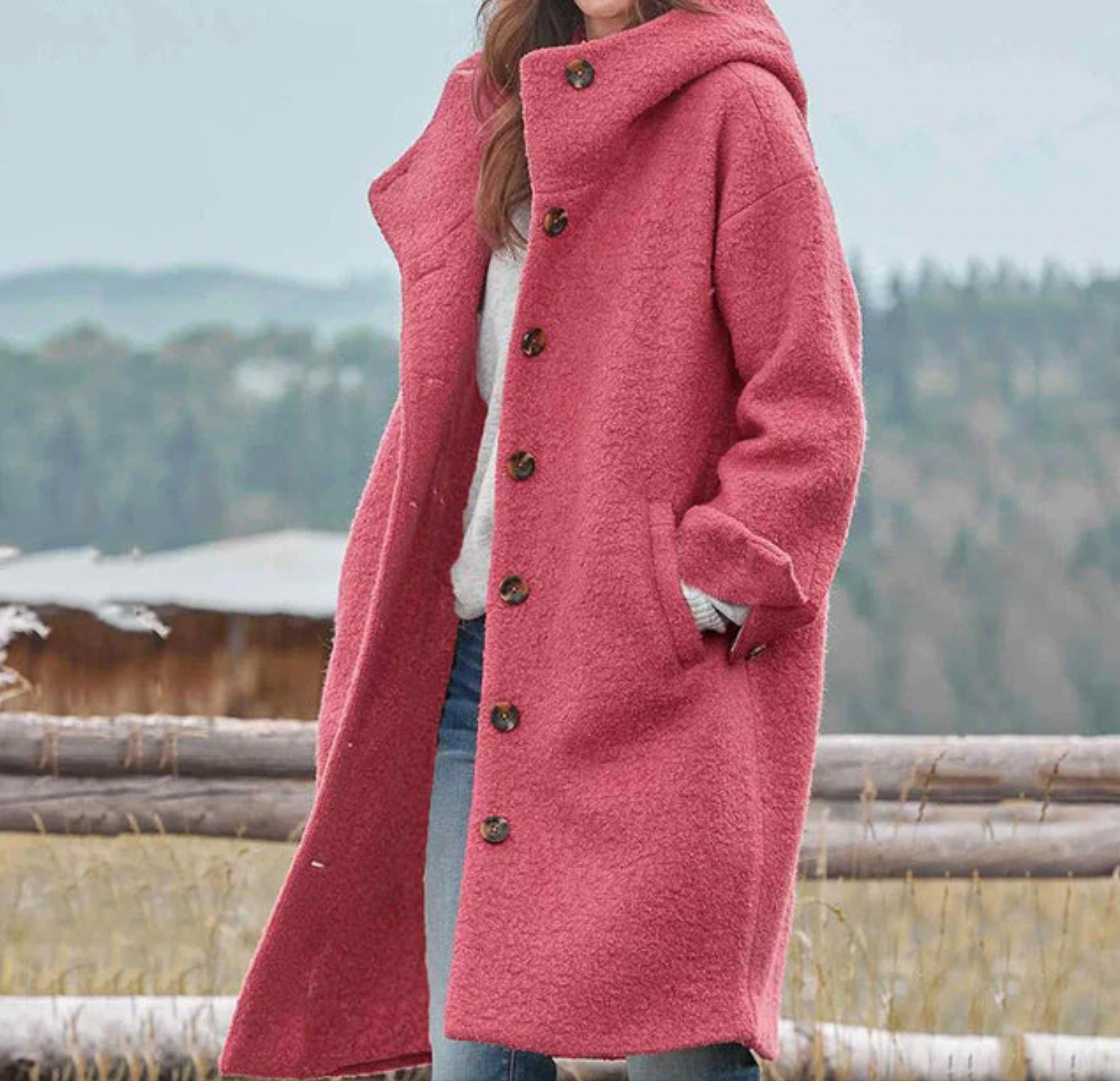 Stylish Autumn Front Pocket Button Coat