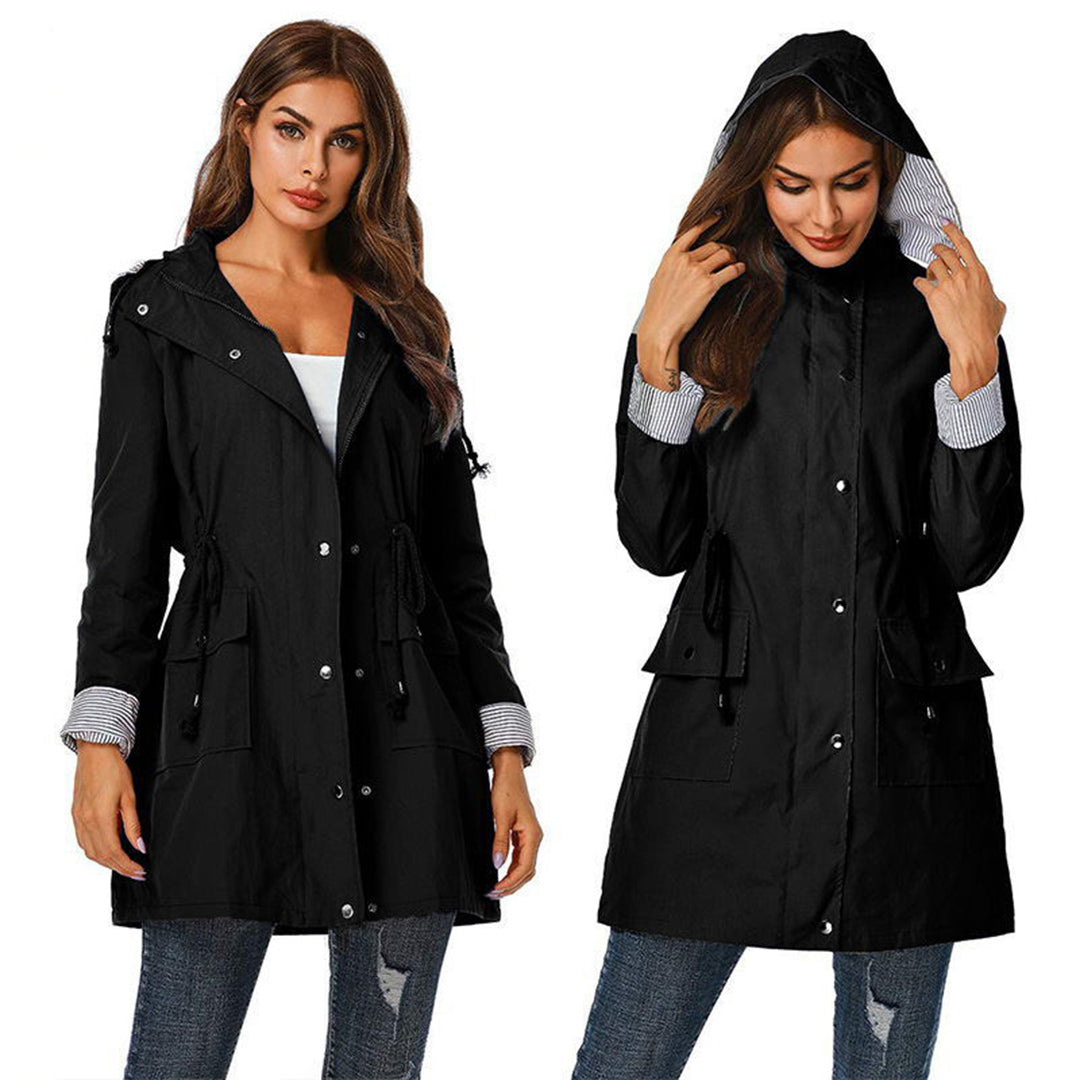 Women's windbreaker rainproof jacket hooded waist