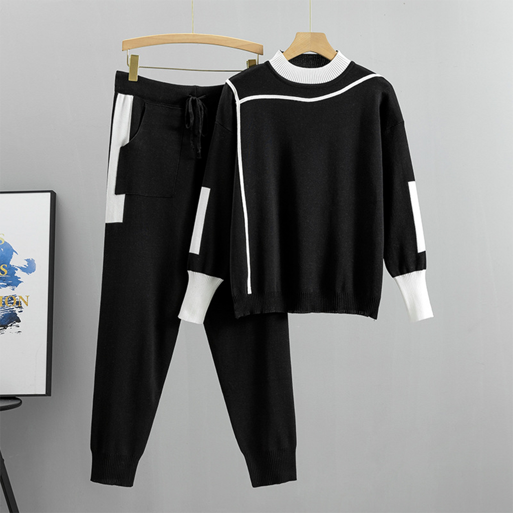 Women's casual round neck top cropped long pants set