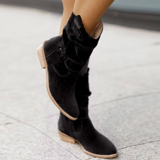 Elegant Side Zipper Low Heel Boots