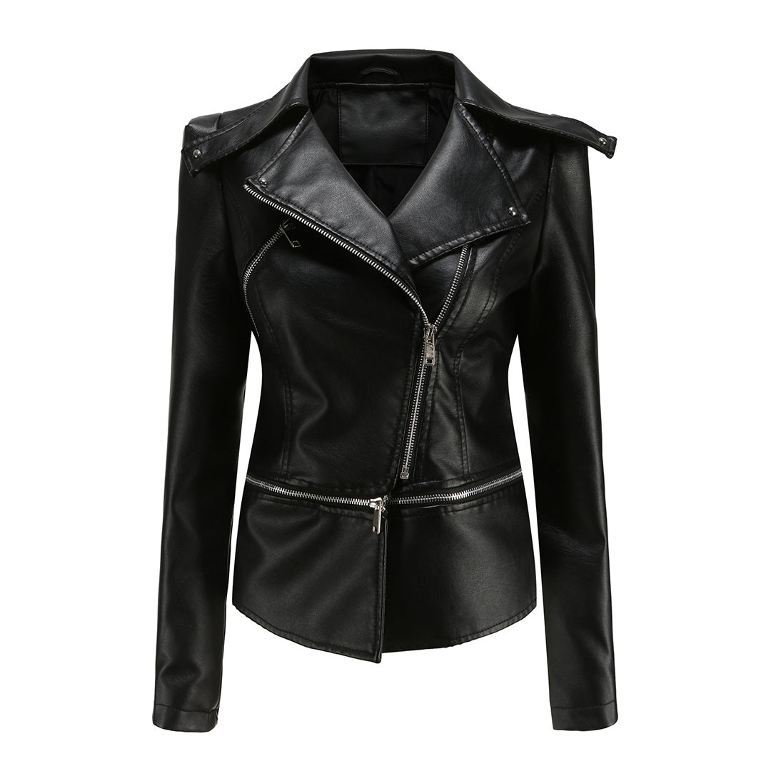 Women's detachable hem leather jacket
