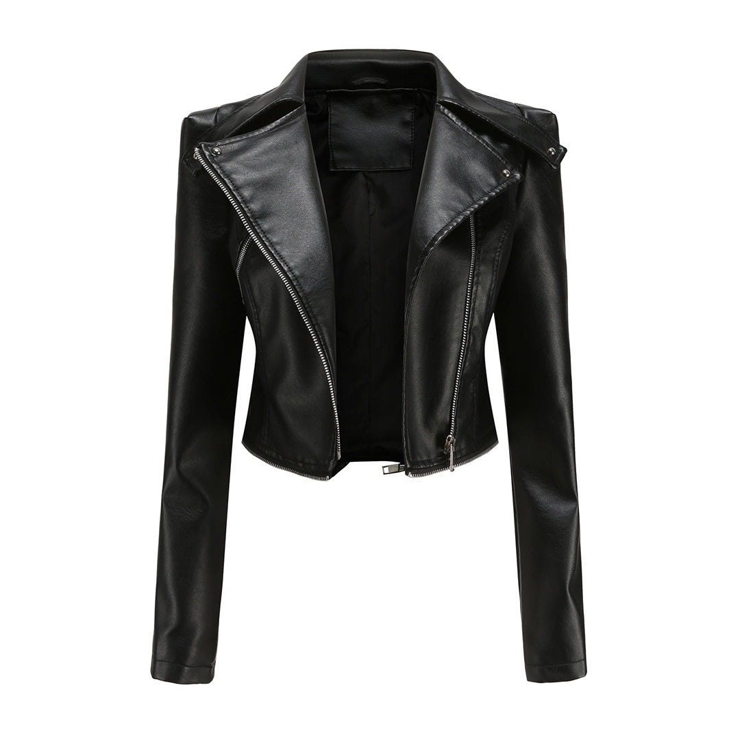 Women's detachable hem leather jacket