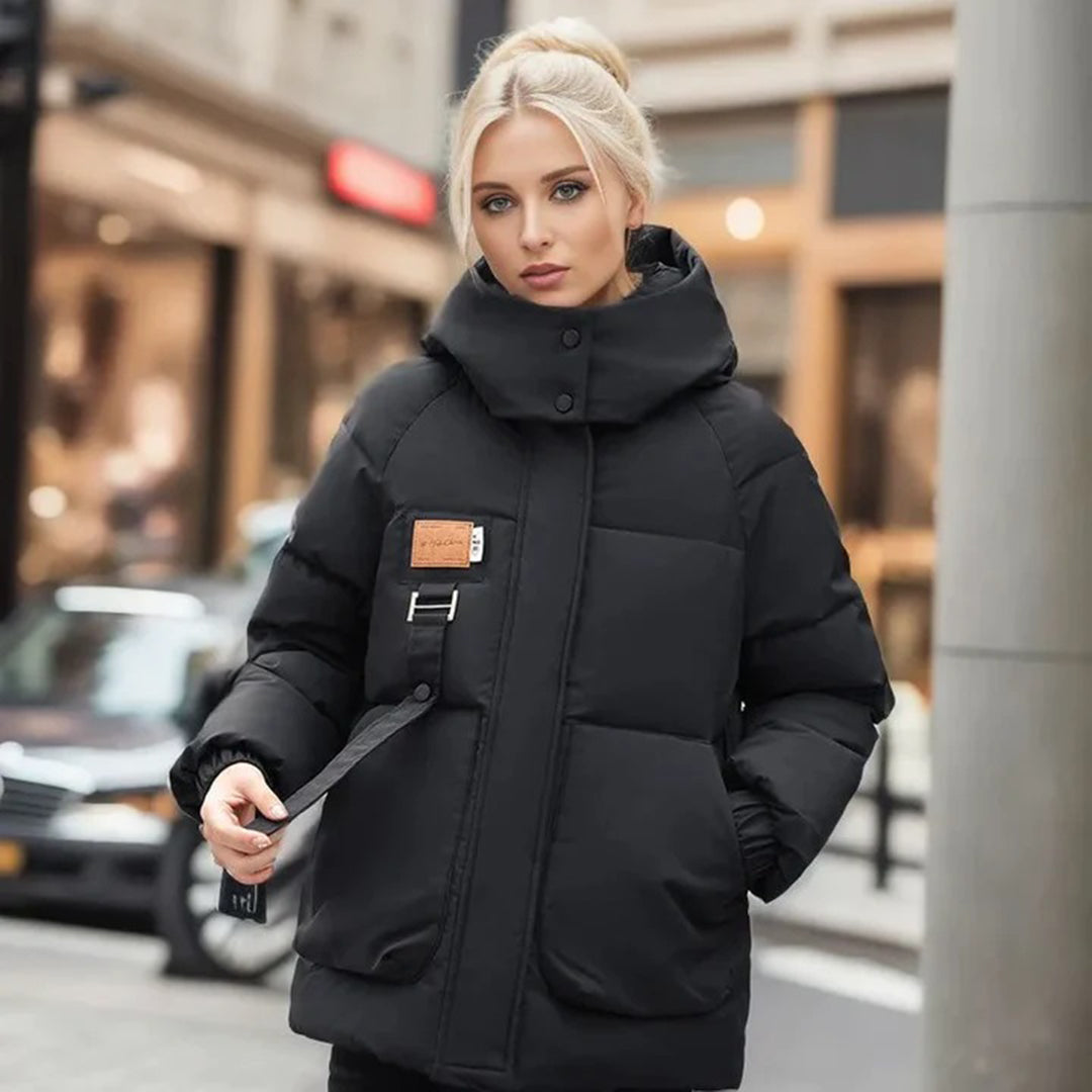 Women's short hooded down cotton jacket for winter