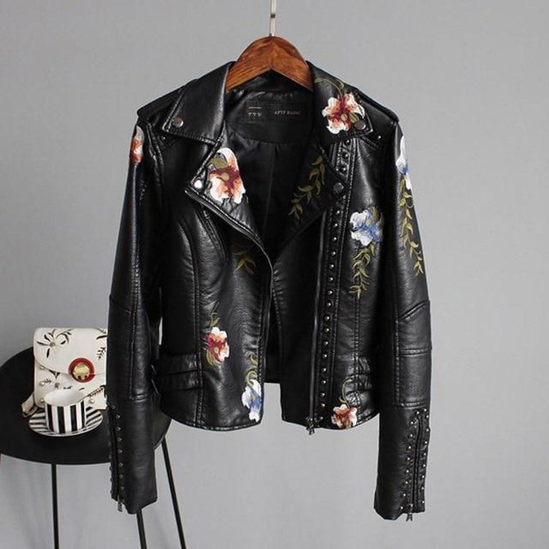 Women's short polyurethane leather jacket