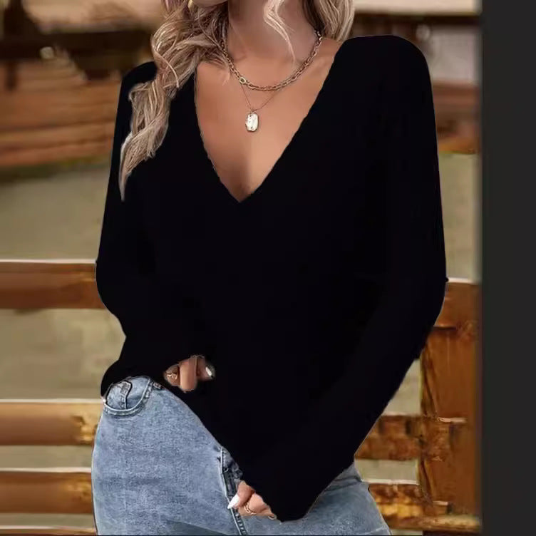 Women's deep v-neck ribbed crossover sweater