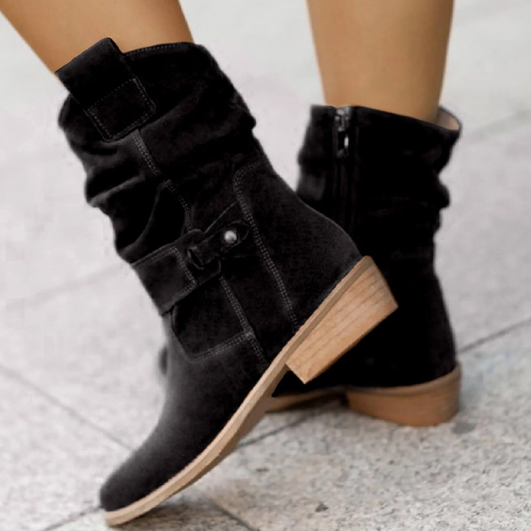 Women's elegant low heel side zipper boots