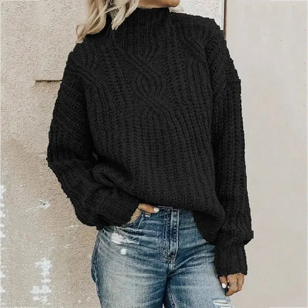 High-Neck Twist Knit Sweater