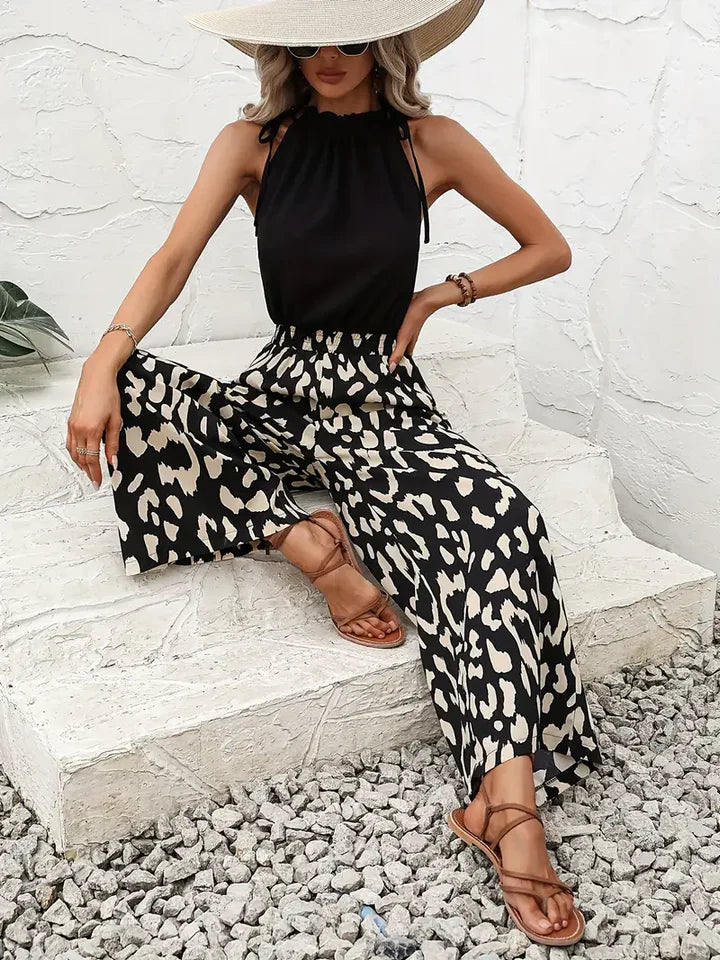 Women's leopard print wide leg pants
