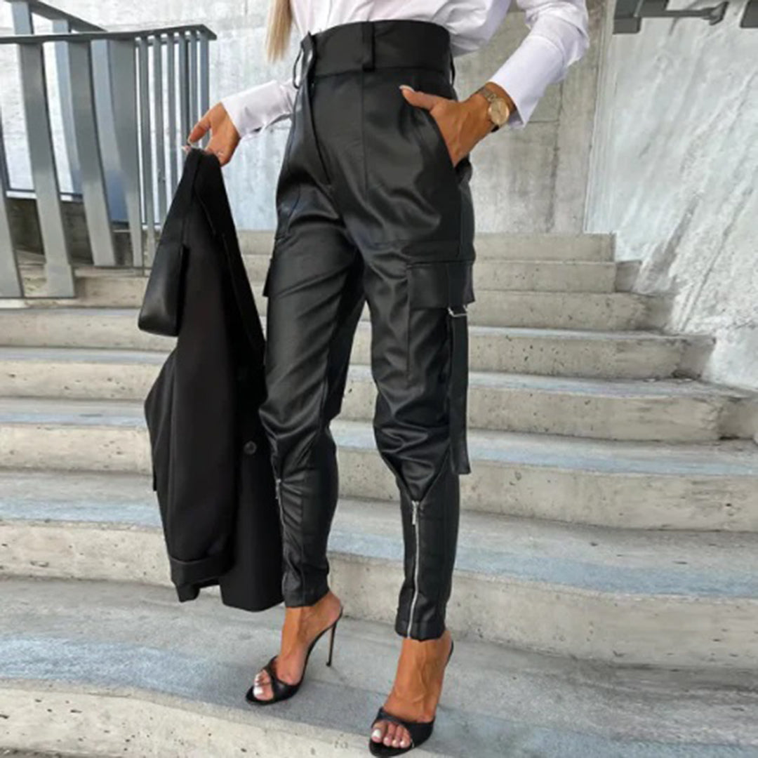 Slim high-waist cargo pants for women