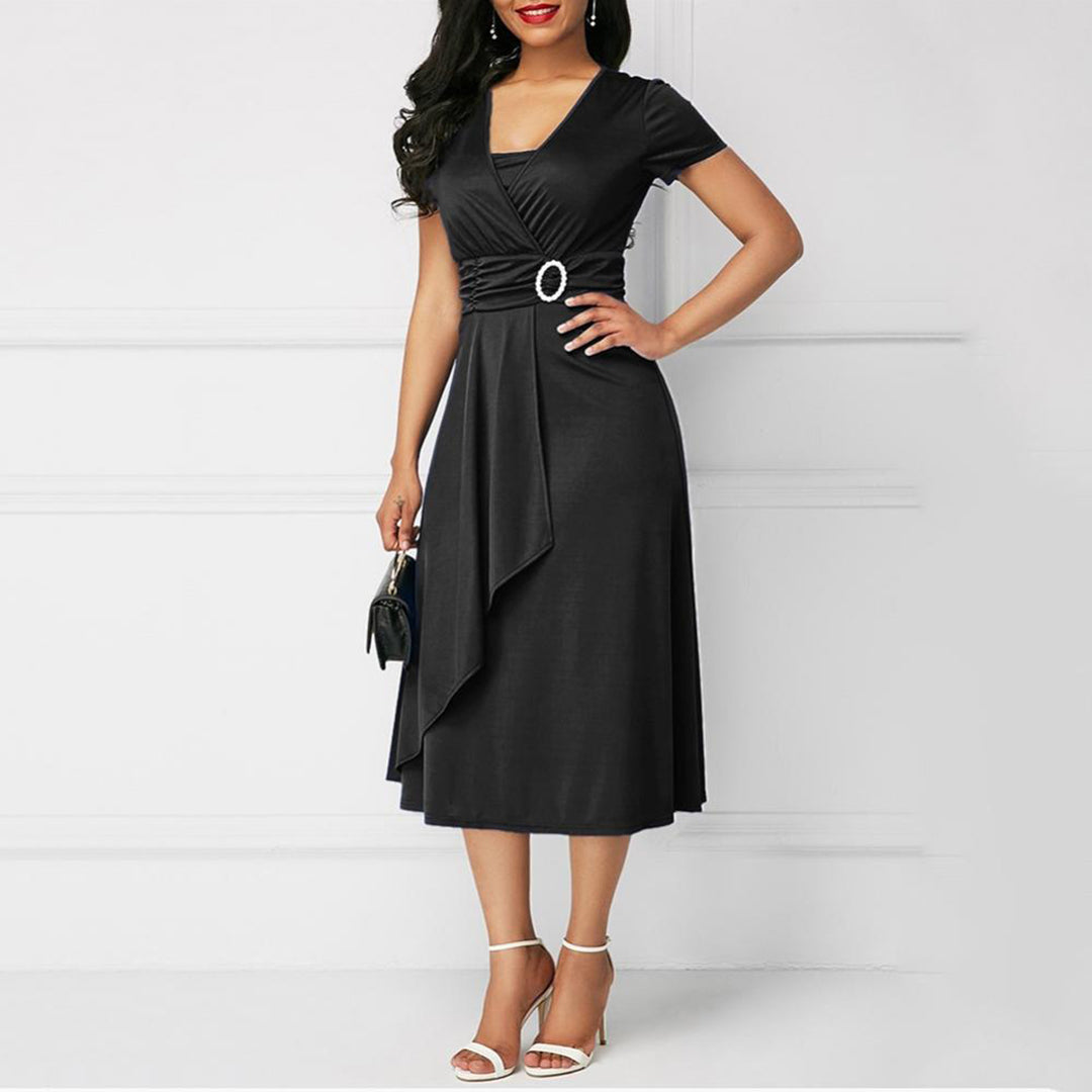Belted Draped Elegant Fit Midi Dress