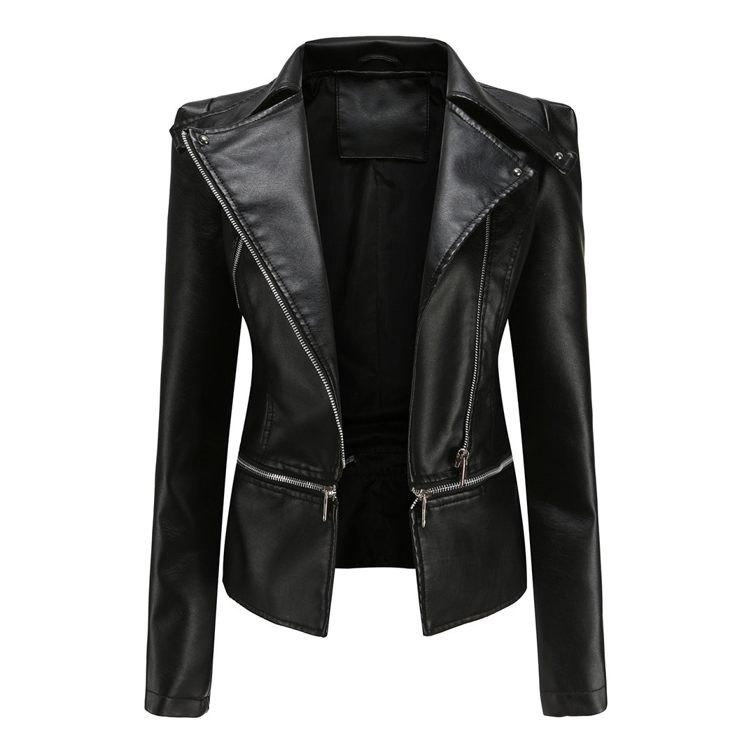 Women's detachable hem leather jacket