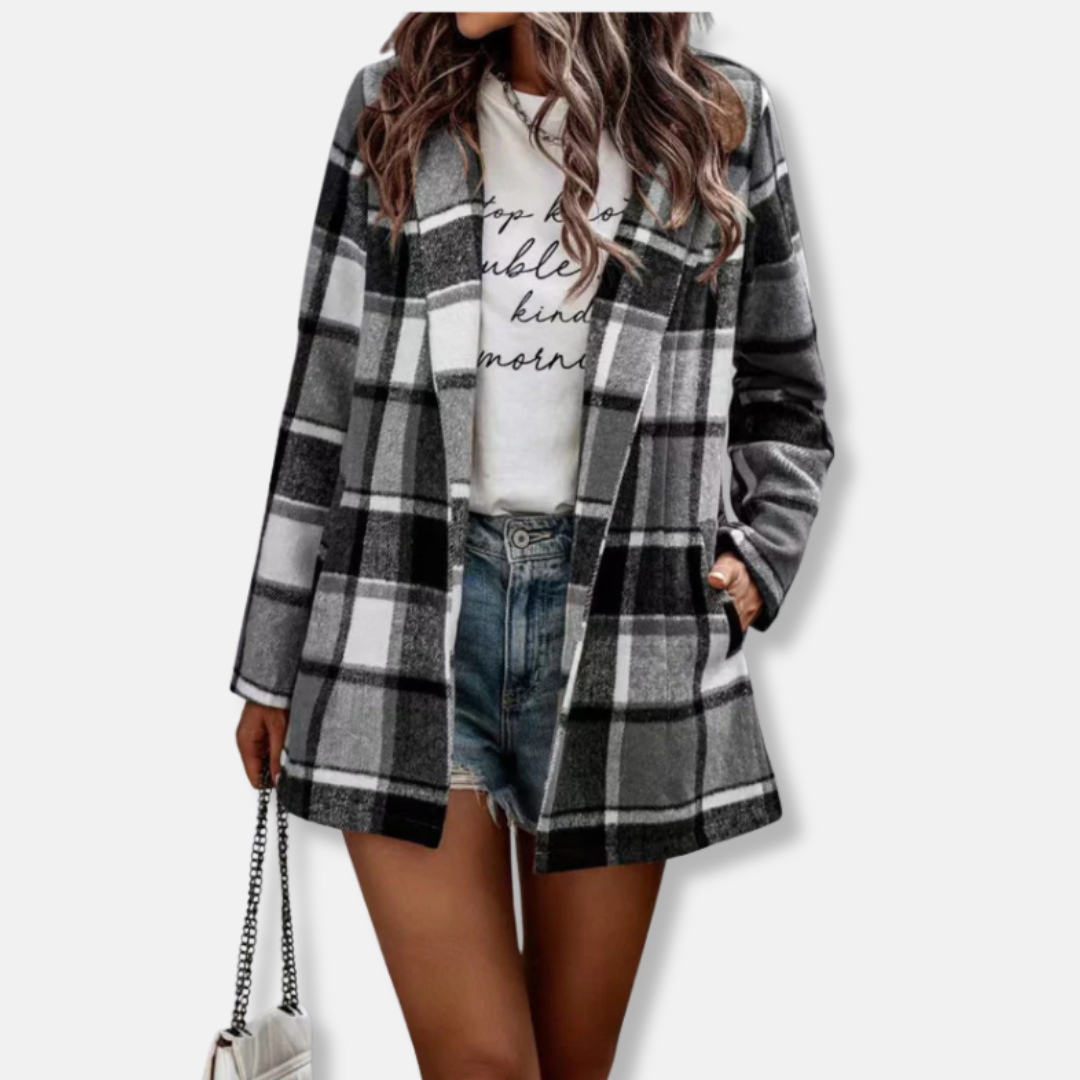 Plaid Print Oversized Wool Feel Cardigan Coat