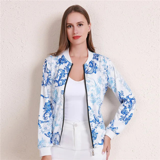 Floral Print Relaxed Fit Bomber Jacket