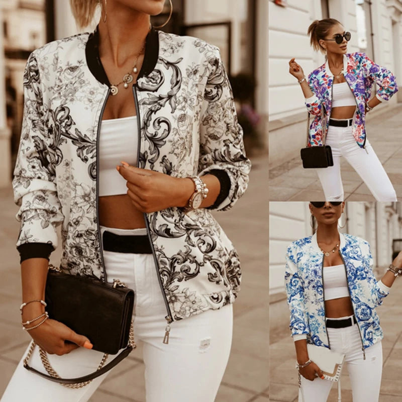 Floral Print Relaxed Fit Bomber Jacket