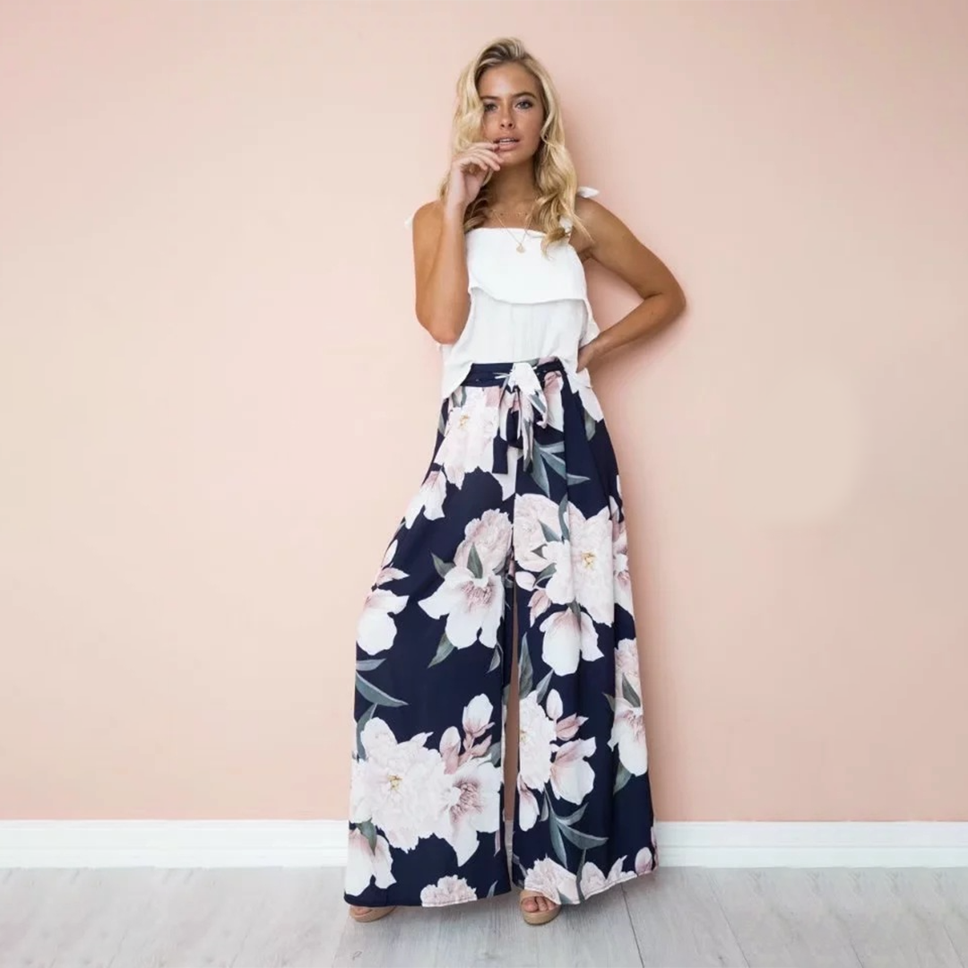 Flowy Floral Print High-Waist Wide-Leg Pants