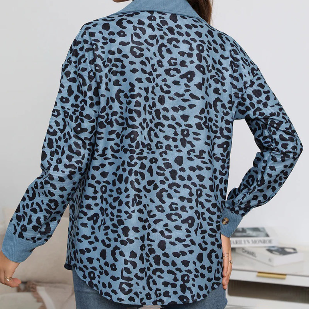 Women's leopard print button-up long sleeve jacket