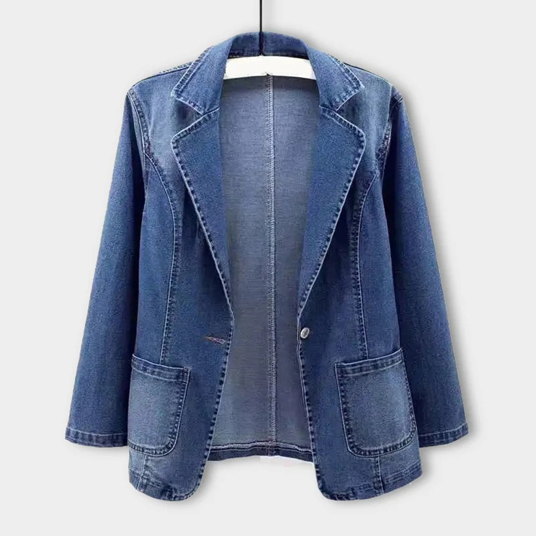 Slim fit solid color denim jacket for women