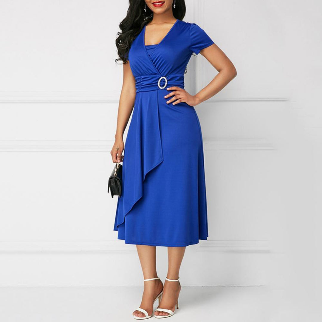 Belted Draped Elegant Fit Midi Dress