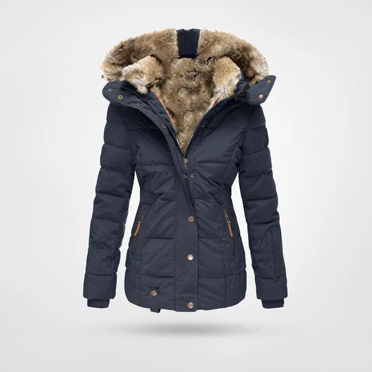 Malia - fur collar women's zip-up long-sleeve hooded jacket
