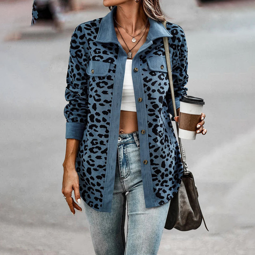 Women's leopard print button-up long sleeve jacket