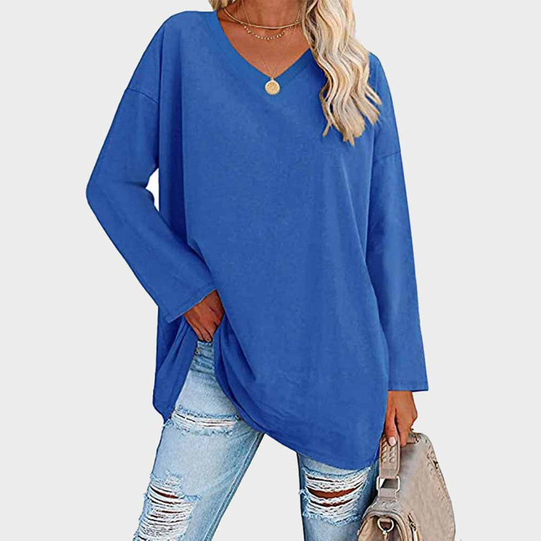 Women's Long-Sleeve Sweater - Loose Fit V-Neck - Soft Knit Casual Tunic