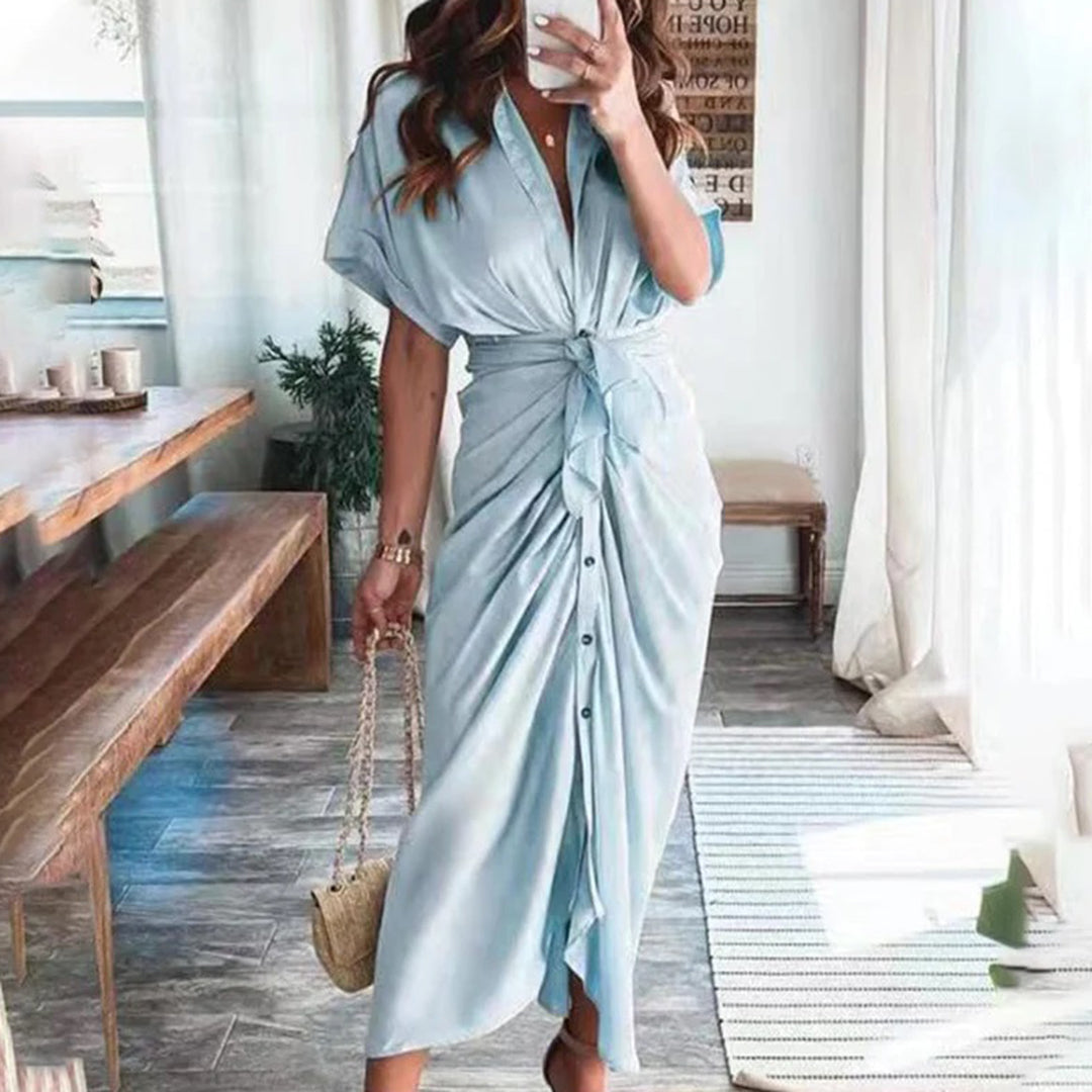 Flowy Wrap Waist Tie Midi Dress