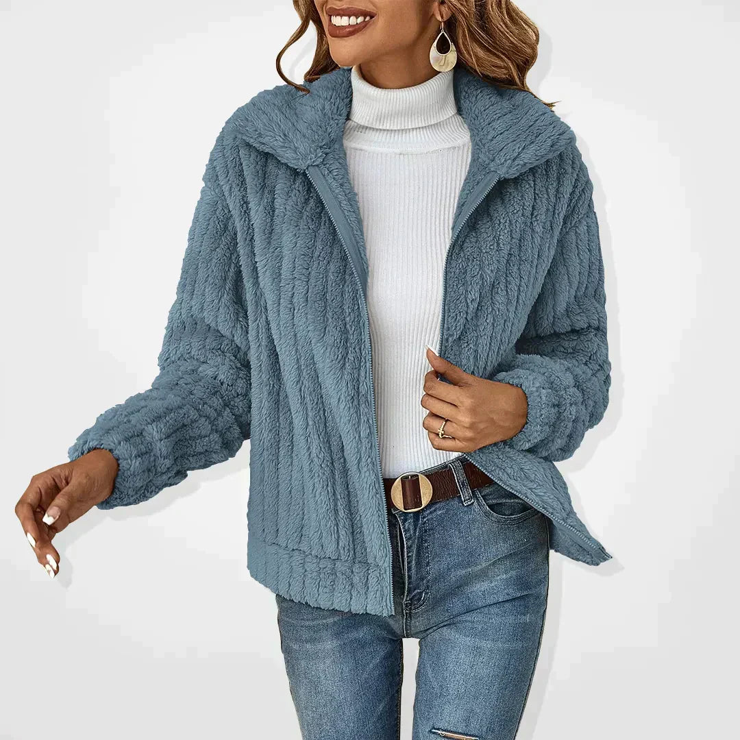 Women's cozy plush lapel teddy short coat