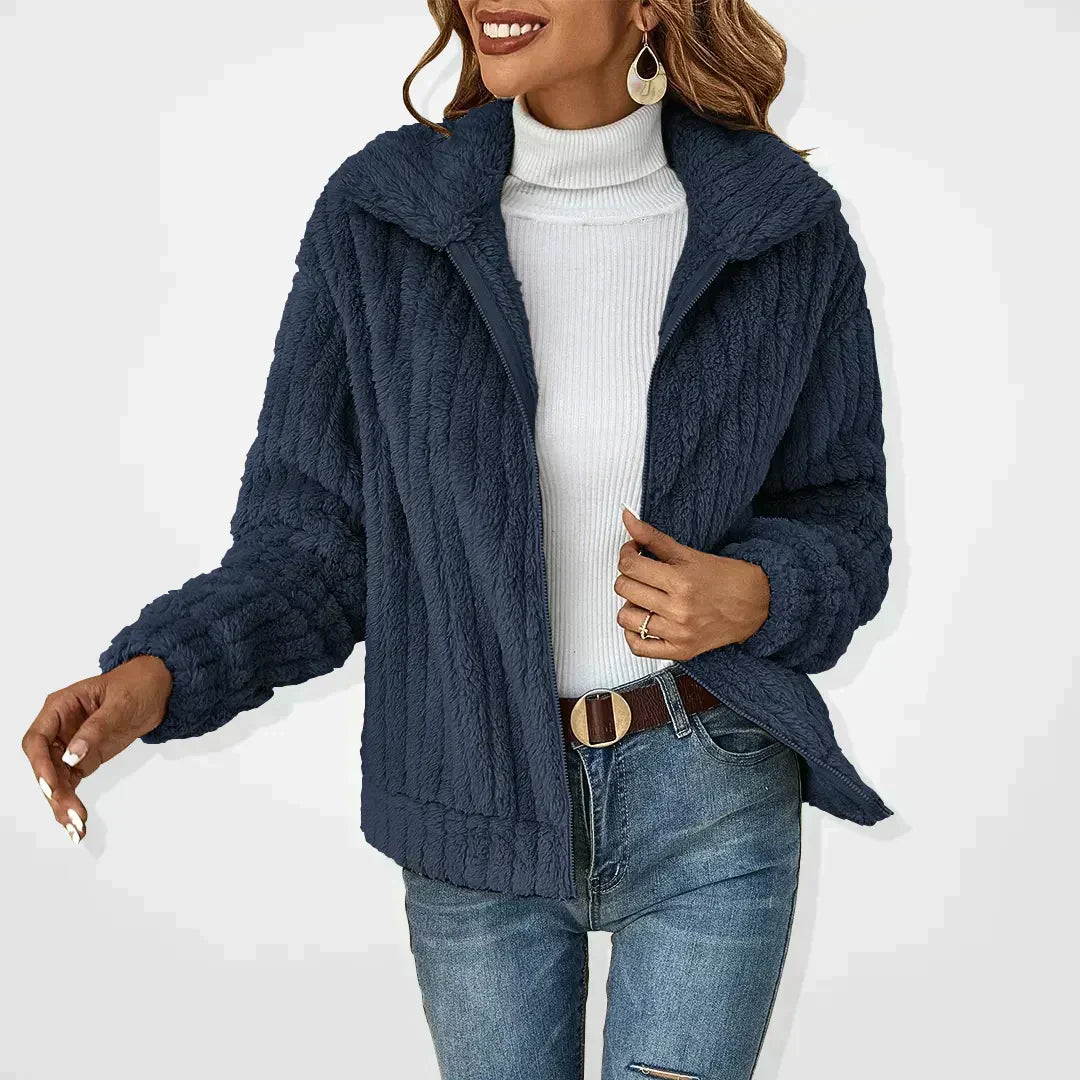 Women's cozy plush lapel teddy short coat