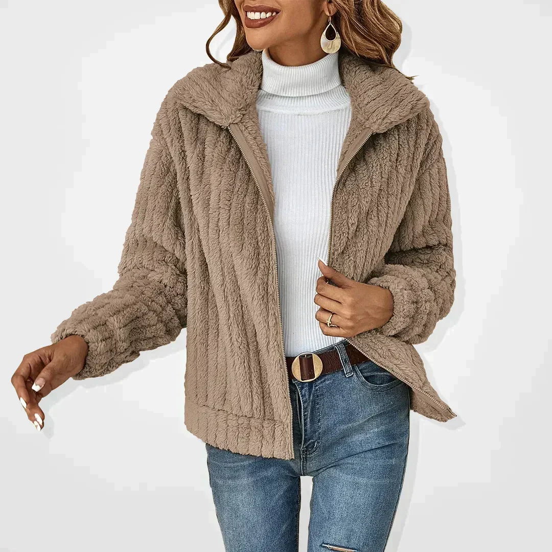 Women's cozy plush lapel teddy short coat