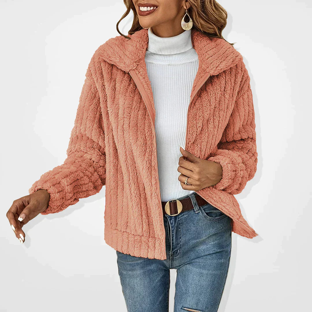 Women's autumn winter plush lapel short cardigan