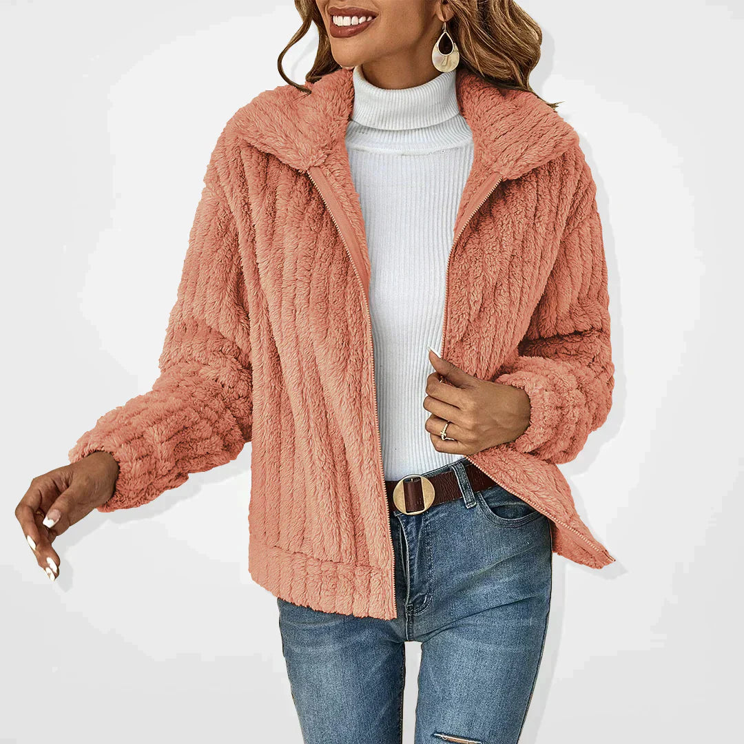 Women's cozy plush lapel teddy short coat