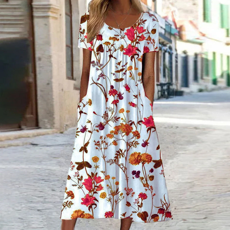 Breezy Floral Print A-Line Midi Dress