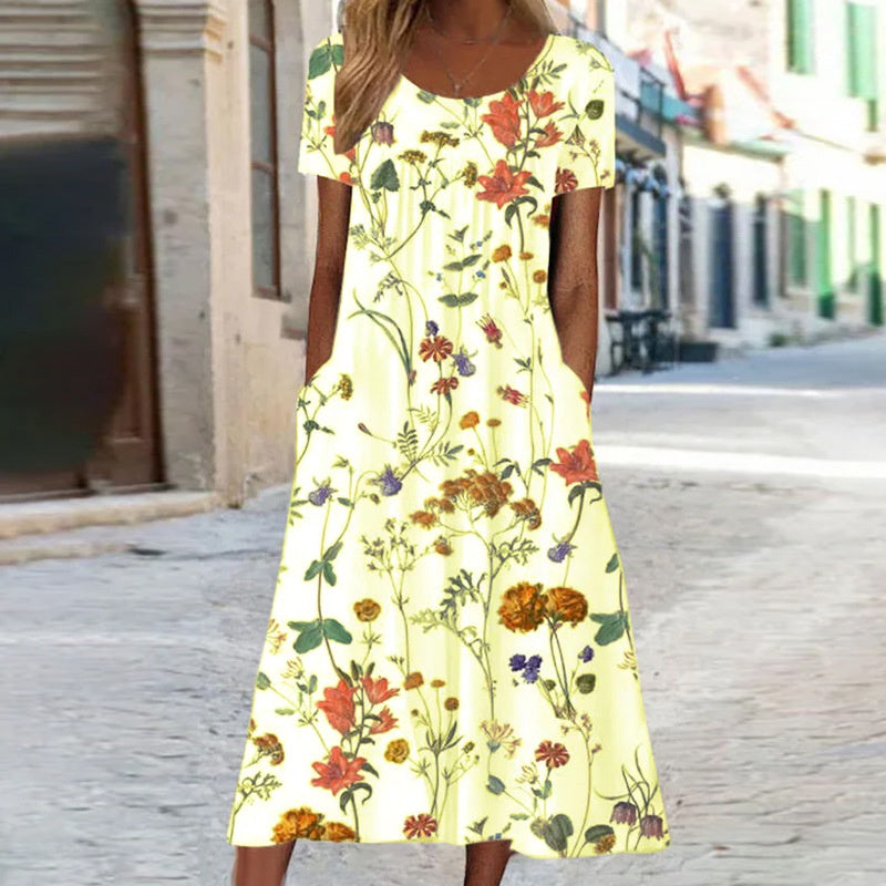 Breezy Floral Print A-Line Midi Dress