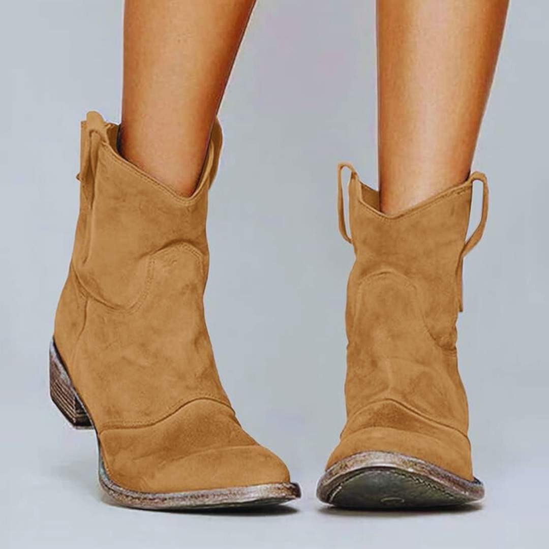 Women’s vintage leather pointed toe cowboy ankle boots