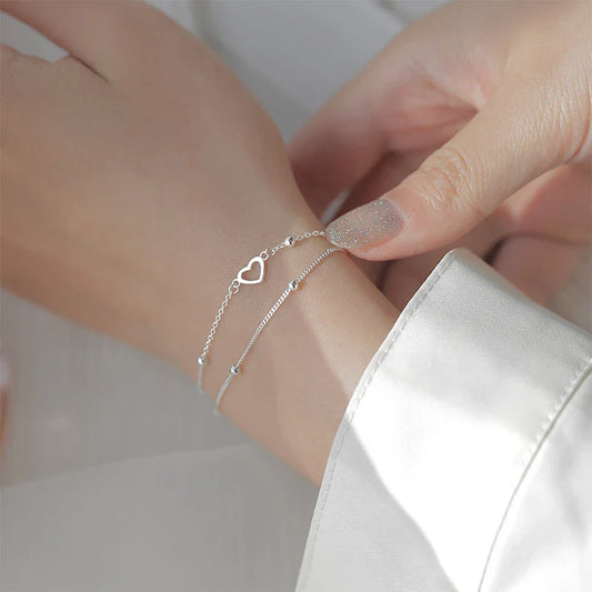 Adjustable Heart Charm Double-Layer Bracelet