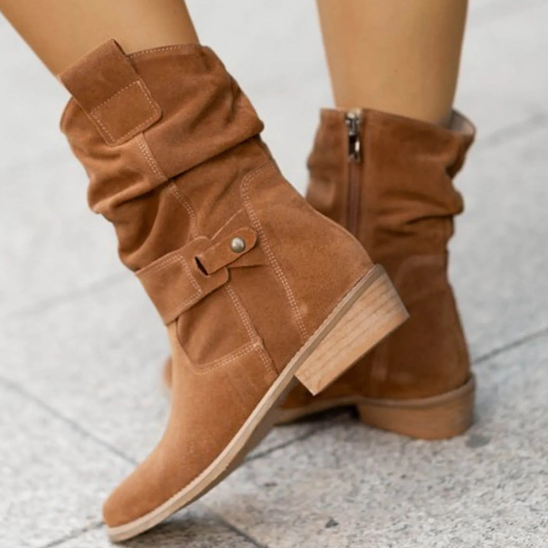 Women's elegant low heel side zipper boots