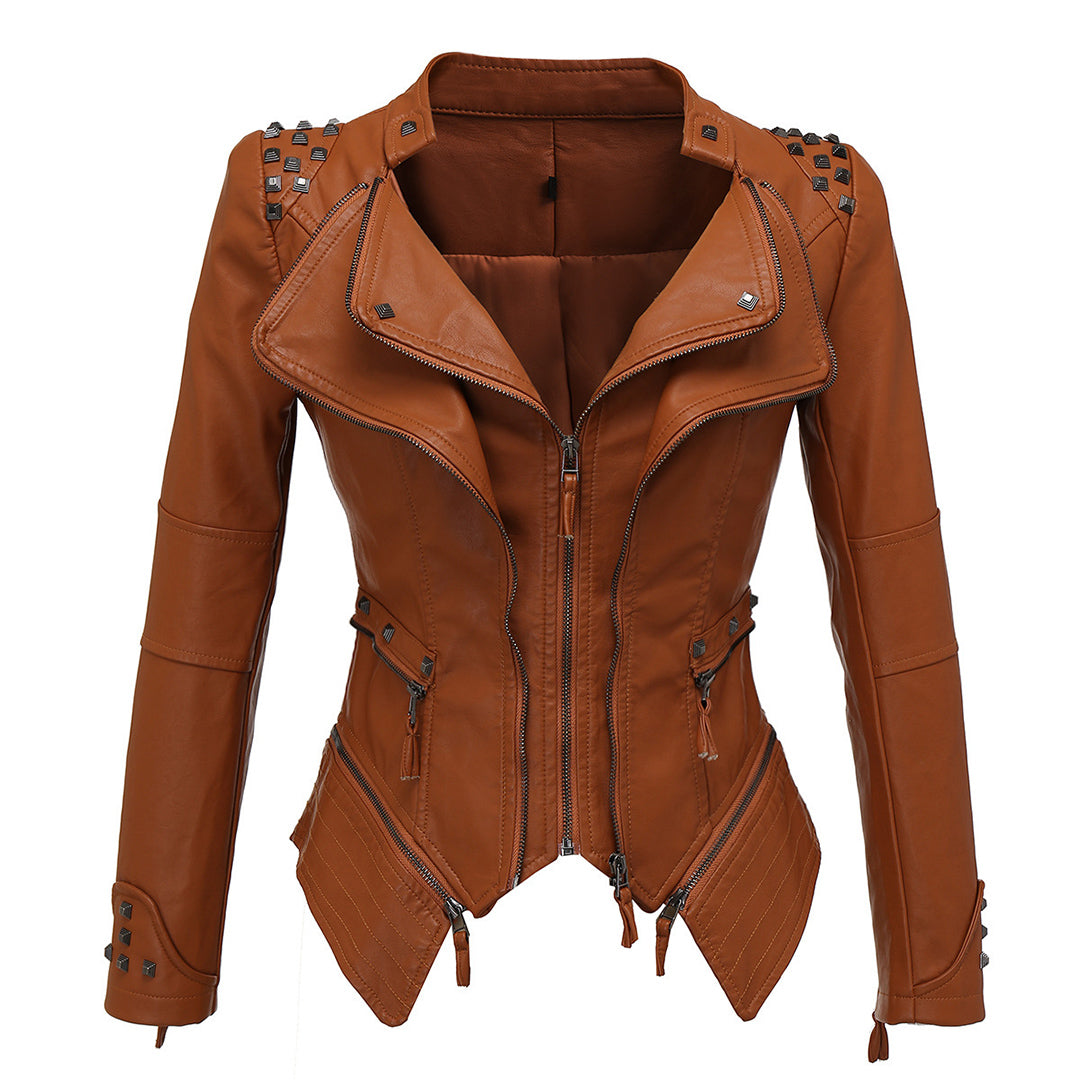 Women's rivet leather jacket