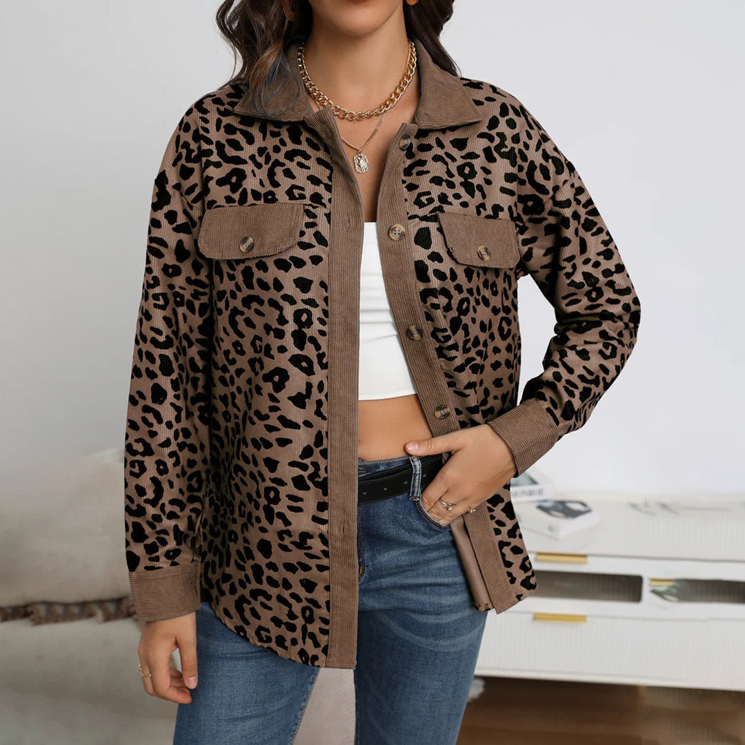Women's leopard print button-up long sleeve jacket