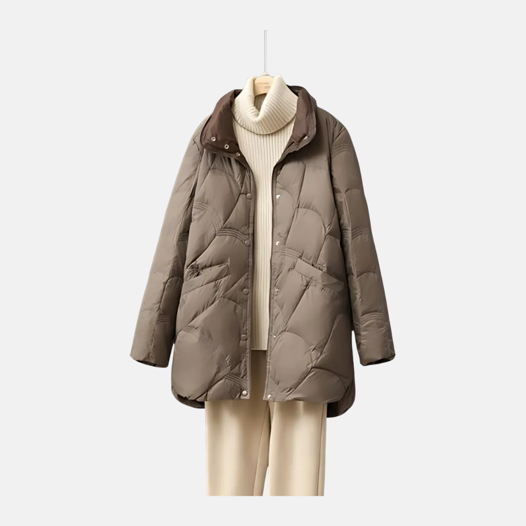 Women’s Jacket - Mid-Thigh Length - Stand Collar - Quilted Pattern