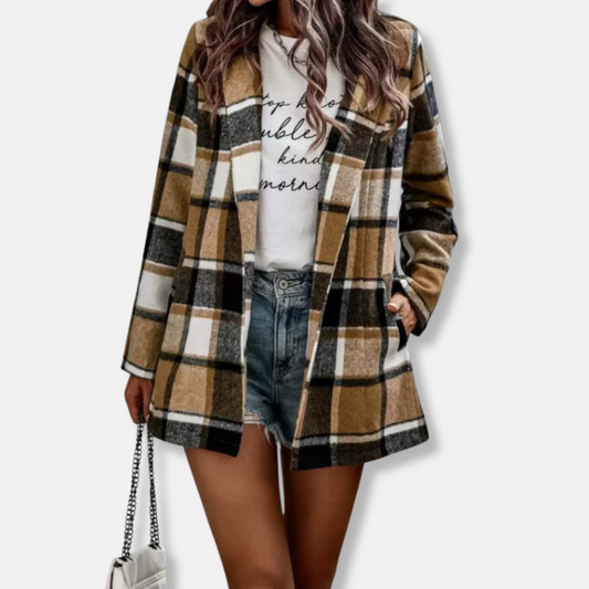 Plaid Print Oversized Wool Feel Cardigan Coat