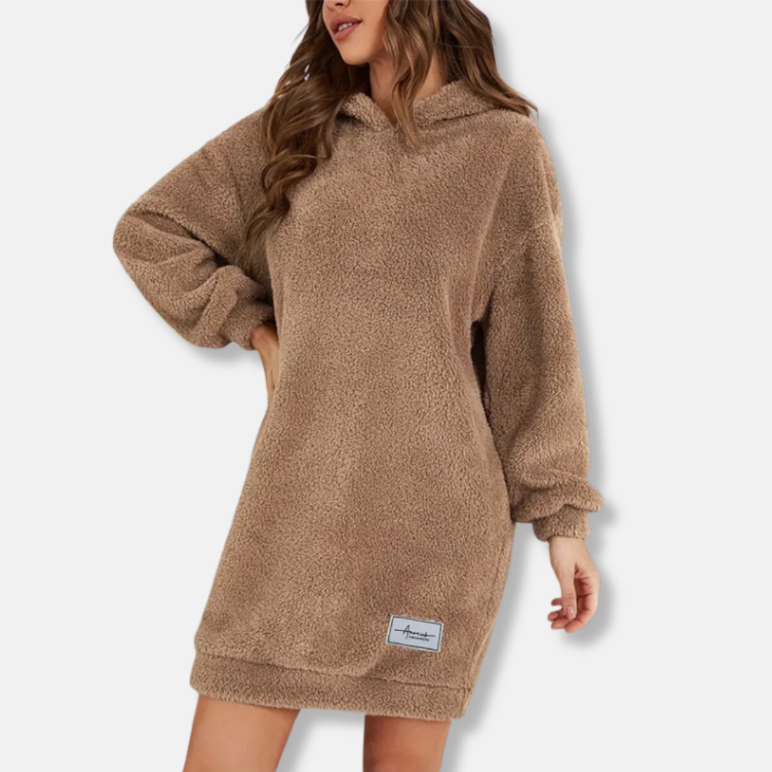 Women’s Hoodie Dress – Oversized Fit – Fleece Texture – Long Sleeve Lounge Wear