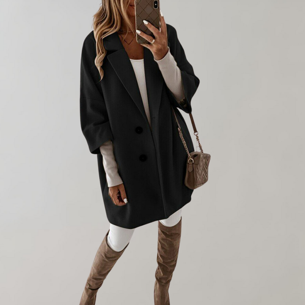 Women’s Oversized Coat – Wool Blend – Mid-Thigh Length – Relaxed Fit – Full Sleeve