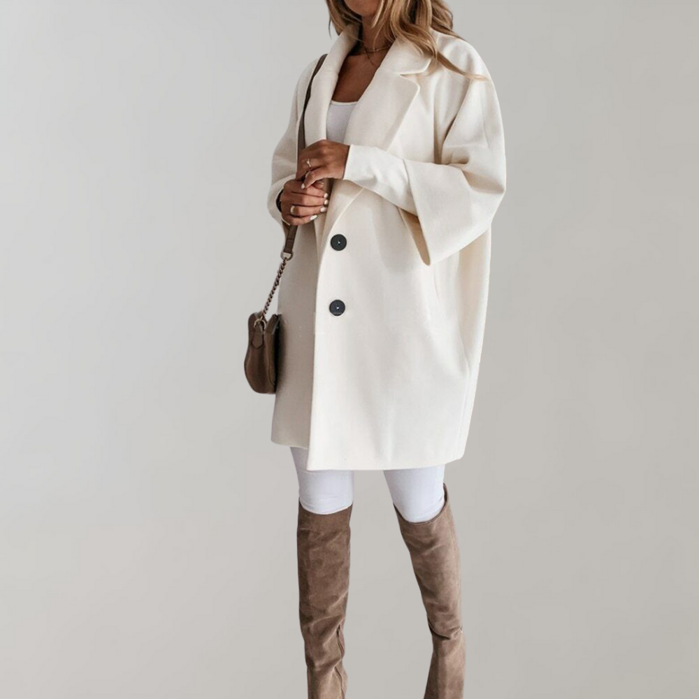 Women’s Oversized Coat – Wool Blend – Mid-Thigh Length – Relaxed Fit – Full Sleeve
