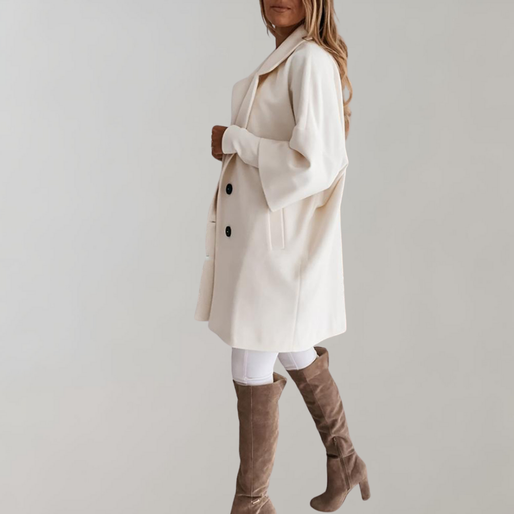 Women’s Oversized Coat – Wool Blend – Mid-Thigh Length – Relaxed Fit – Full Sleeve