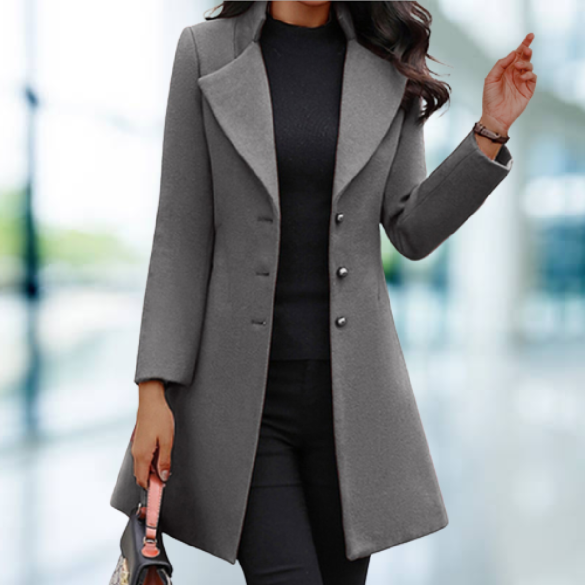 Slim Woolen Lapel Solid Color Coat