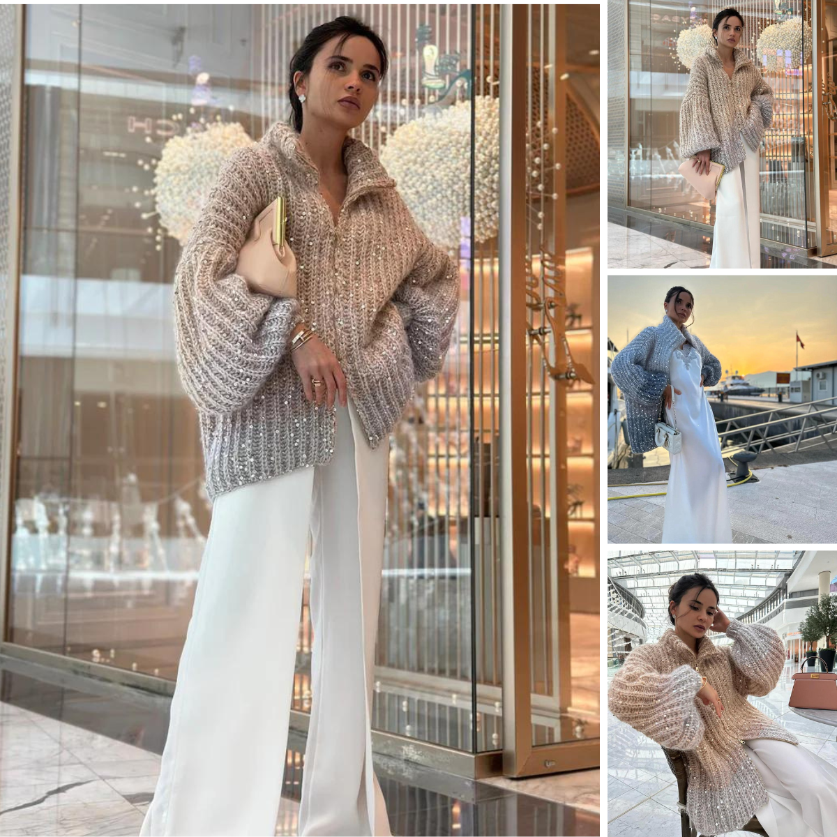 Beaded Loose V-Neck Coat