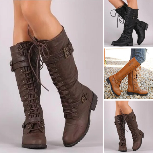 Retro Lace Buckle Boots